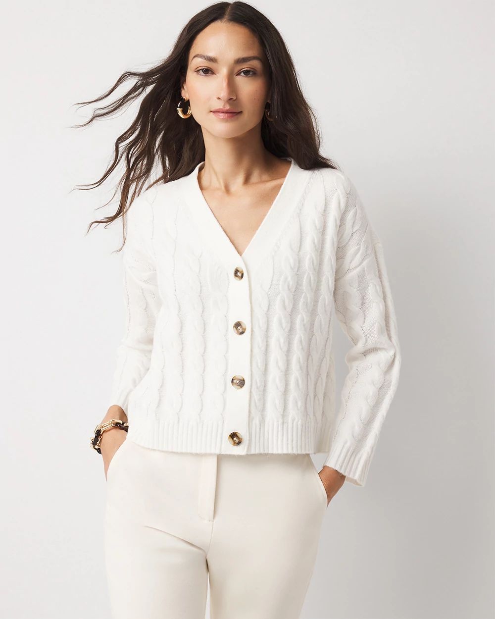 Cable-Knit Button-Front Cardigan | White House Black Market